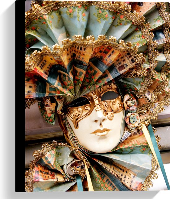 Canvas - Prachtig Masker met Blauwe Kraag en Gouden Details - 30x40 cm Foto op Canvas Schilderij (Wanddecoratie op Canvas)