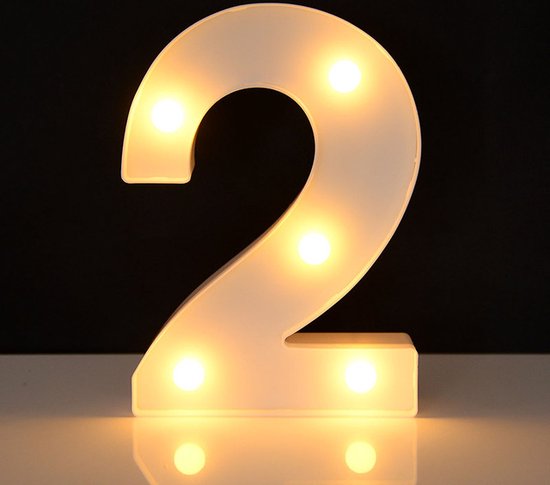 Lichtgevend Cijfer 2 - 22 cm - Wit - LED