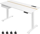 In hoogte verstelbare Bureau - Elektrisch bureau - Met stopcontacten - Traploos verstelbaar - 60 x 140 cm - Wit