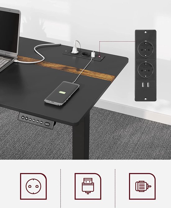 JOISCOPE Elektrisch Staand Bureau met Voedingsocket, USB &Type-C, In Hoogte Verstelbaar Bureau, Bureau voor Thuiskantoor, 140cm*60cm, Staand Bureau, Antieke Houten Kleur JOISCOPE Elektrisch Staand Bureau met Voedingsocket, USB &Type-C, In Hoogte Verstelbaar Bureau, Bureau voor Thuiskantoor, 140cm*60cm, Staand Bureau, Antieke Houten Kleur