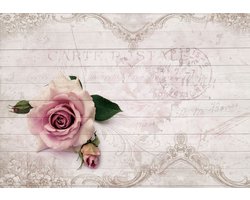 Fotobehang - Vlies Behang - Vintage Roos op Hout - 312 x 219 cm