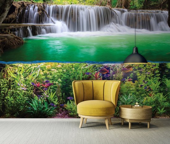 Photo Wallpaper King - Papier peint Papier peint photo - Papier peint Papier peint non tissé - Papier peint - Monde sous-marin - Cascade - Pêche - 3D - 254 x 184 cm