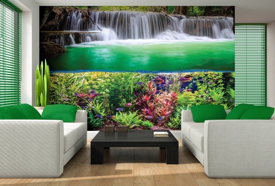 Photo Wallpaper King - Papier peint Papier peint photo - Papier peint Papier peint non tissé - Papier peint - Monde sous-marin - Cascade - Pêche - 3D - 254 x 184 cm