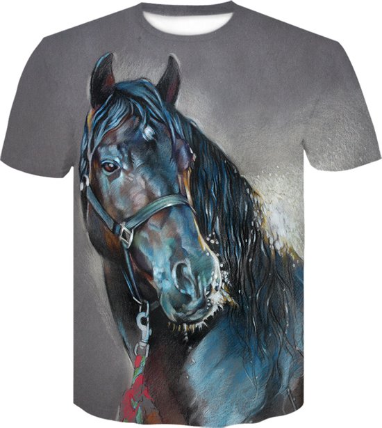 T-shirt - paard - 3D - korte mouw - ronde hals - oversized - M