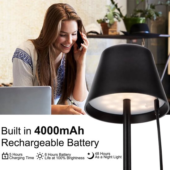 BRILONER LED Tafellamp Draadloos IP44 Touch - Dimbaar Batterij Lamp Zwart-Chroom 13,5x36cm