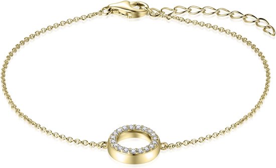 Gisser Jewels - Armband - Cirkel Gezet met Zirkonia Stenen - 10mm Breed - Lengte 17+3cm - Geelgoud Verguld Zilver 925 - B1001Y-17+3 - Sieraad - Dames