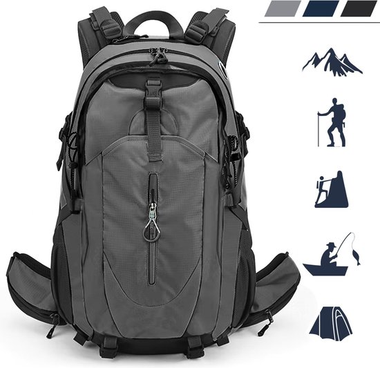 TAN.TOMI - Backpack - Wandelrugzak Dames & Heren - Outdoor Rugzak - Grijs - 40 Liter/Hoes