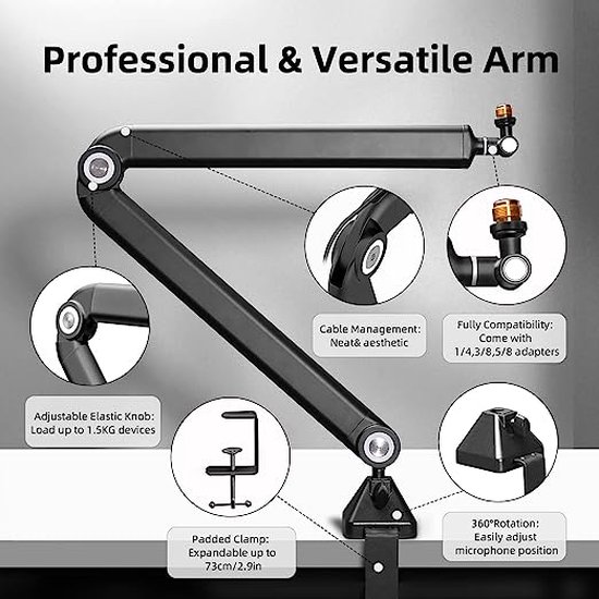 bras de microphone / Microphone Boom Arm Mic Stand Adjustable / Microphone Boom Arm Mic Stand Adjustable - pied de microphone