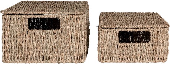 House Nordic - Venoso Baskets - Rechthoekige manden met deksel - Zeegras, set van 2