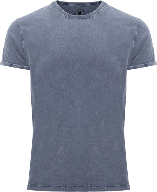 Denim Blauw t-shirt met jeans effect en ronde hals model Husky Merk Roly maat XL