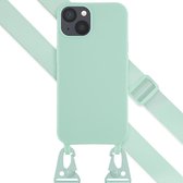 Selencia Hoesje Geschikt voor iPhone 13 Hoesje Met Koord - Selencia Siliconen hoesje met afneembaar koord - Turquoise