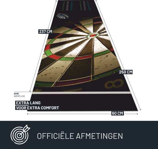 Studio M Dartmat Price met Uitwerpmogelijkheden - 60x250cm - Inclusief Oche - Finish Dartmat Aangeprezen door Professionele Spelers - Cadeautip