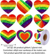 Rol met 500 Regenboog kleurige Hartjes stickers - 2.5 cm diameter - Heart - Hearts - Pride - Rainbow - Decoratie - Versiering