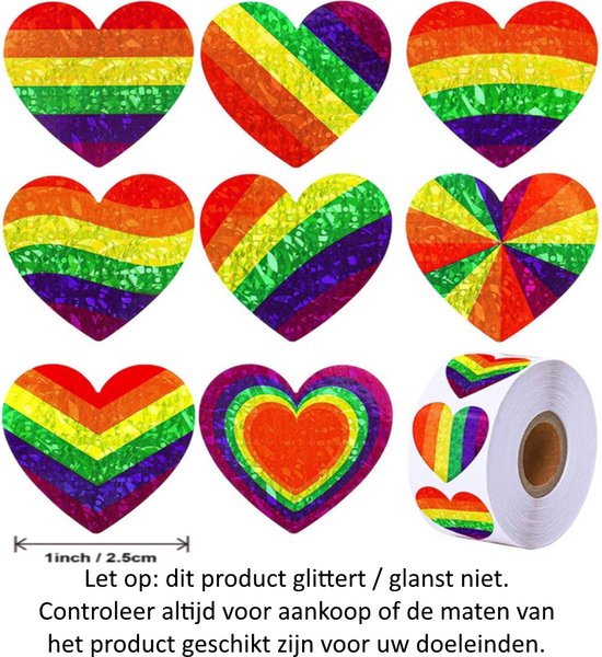Rouleau de 500 stickers Hartjes - Diamètre 2,5 cm - Coeur - Coeurs - Pride  - Rainbow... | bol
