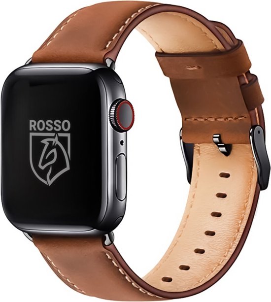 Rosso Deluxe Bandje Echt Leer - Geschikt voor Apple Watch 1/2/3/4/5/6/7/8/9/SE/Ultra 49MM / 45MM / 44MM / 42MM - Polsband Horloge Echt Leder - Bruin