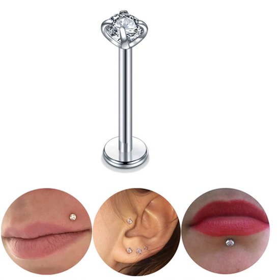 Pierre piercing nez - piercing labret - Argent- barbell piercing nez -  piercing tragus... | bol