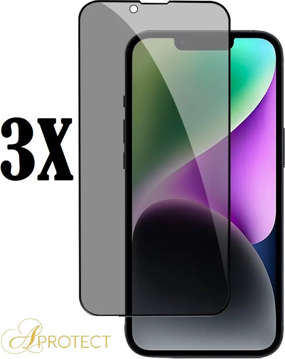 APROTECT® - Privacy screenprotector geschikt voor Apple iPhone 13 Pro Max - Tempered glass - Geschikt voor iPhone 13 Pro Max - Screen protector - 3 stuks
