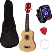 Kaila UK-5 met stemapparaat, plectrum, snaren en opberg hoes naturel houtlook ukulele set - starter set - complete ukulele set