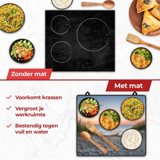 KitchyMist Inductie Beschermer 60x52 cm - Strand en Duinen - Kookplaat Beschermer - Afdekplaat voor Kookplaat - Inductie Mat - Spatscherm Achterwand Keuken