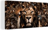 Toile Peinture Animaux - Papillon - Lion - 80x40 cm - Décoration murale
