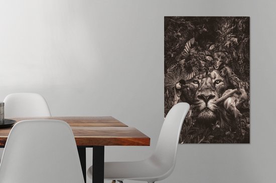 Toile Peinture Animaux - Flamingo - Lion - 60x90 cm - Décoration murale