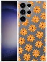 Cazy Hoesje geschikt voor Samsung Galaxy S23 Ultra Oranje Bloemen
