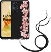 Cazy Coque avec cordon Zwart adapté pour Oppo Reno8 T 4G Flower Branch