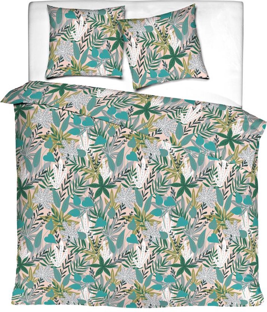 Misaio - Dekbedovertrek - 100% katoen - Mon Jardin - Bladeren - Multi Color - 240x220 cm + 63x63 cm