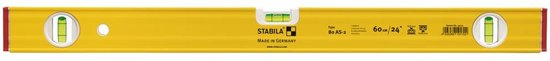 Gele Stabila waterpas 60 cm met twee glazen, 24 inch. Gemaakt in Duitsland.