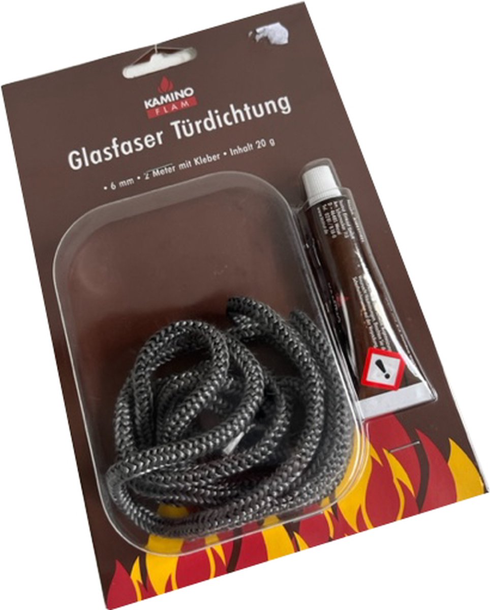 Glasvezel deurdichting inkl. hittebestendige lijm Ø 6 mm
