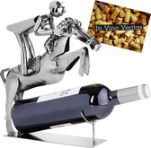 BRUBAKER Wijnflessenhouder ruiter in de sprong decoratief object metalen flessenstandaard met wenskaart voor wijncadeau