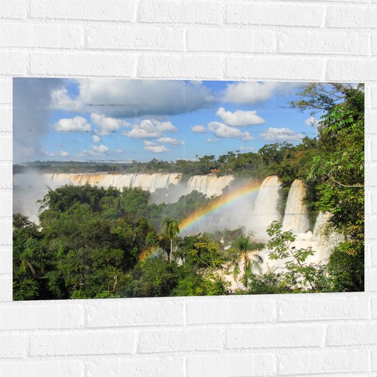 Muursticker - Regenboog bij Brede Waterval in de Jungle - 90x60 cm Foto op Muursticker