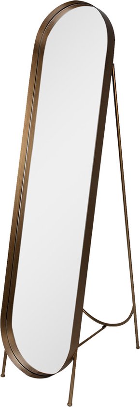 Clayre & Eef Spiegel 41x179 cm Goudkleurig Bruin Ijzer Hout Ovaal Staande spiegel