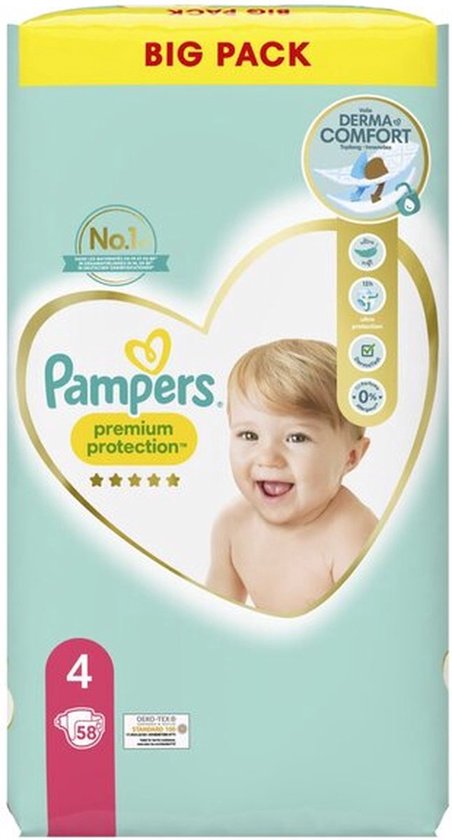 Pampers Couches Taille 4 (9-14 kg), Protection Premium , 58 Pièces | bol