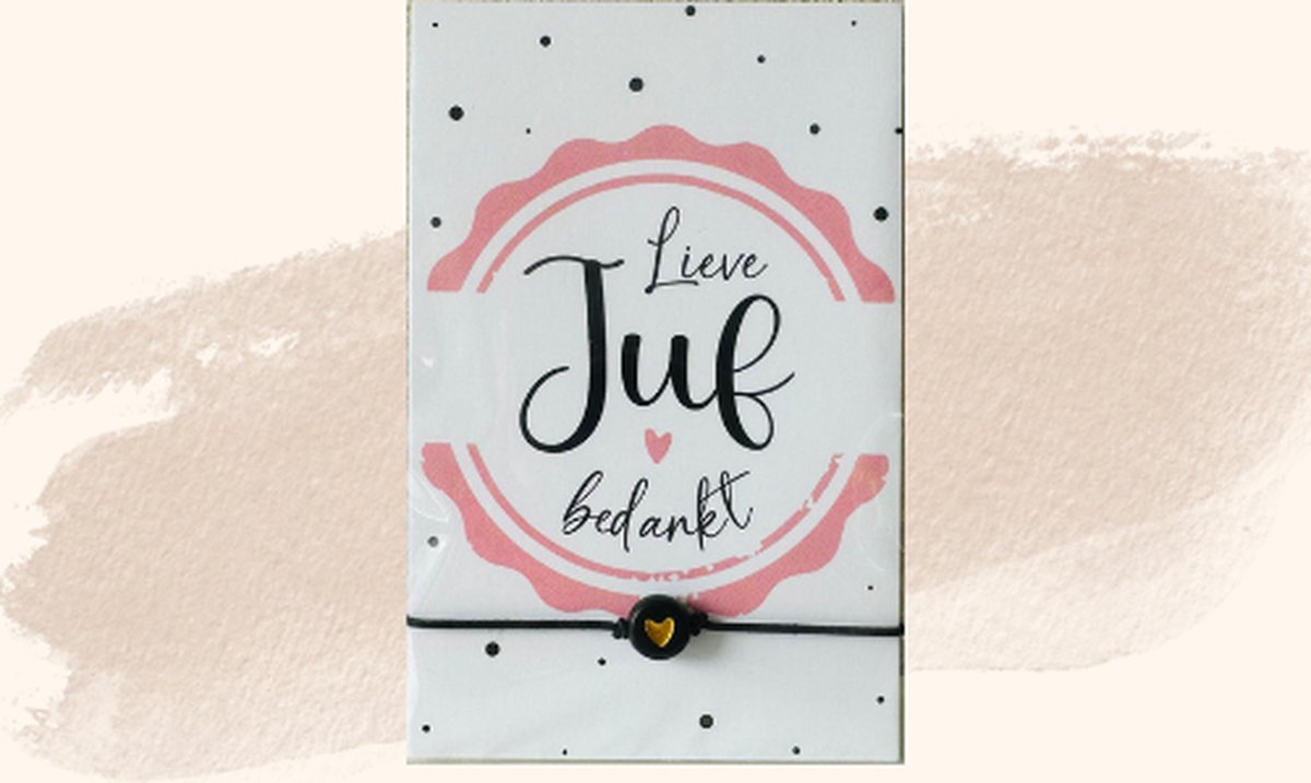 Cadeaukaartje - Lieve Juf Bedankt - Armbandje hartje goud - Juffencadeau - eindejaar cadeau - juffendag - kleinigheidje