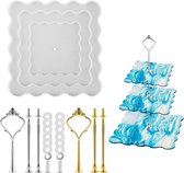 3 Tier Cake Stand Epoxyhars Mallen, Onregelmatige Taartplaat Harsvorm met een set gouden houder en een set zilveren houder voor thuisfeest bruiloft decoratie