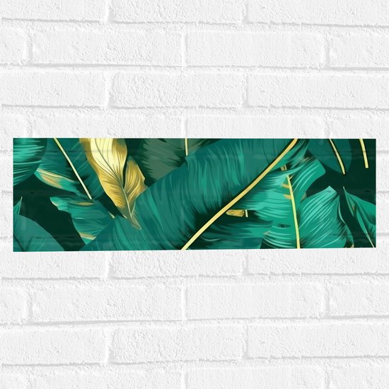 Muursticker - Groene Palmbladeren met Gouden Details - 60x20 cm Foto op Muursticker
