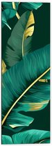 Dibond - Groene Palmbladeren met Gouden Details - 40x120 cm Foto op Aluminium (Wanddecoratie van metaal)