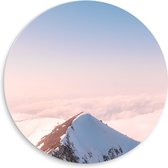 PVC Schuimplaat Muurcirkel - Bergen - Sneeuw - Wolken - Bergtop - 50x50 cm Foto op Muurcirkel (met ophangsysteem)