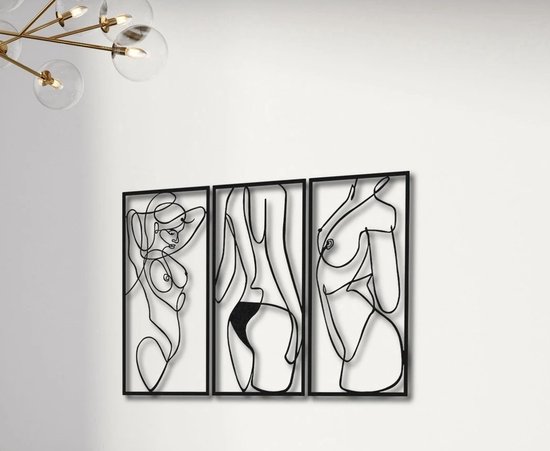 Line - Femmes - 3 panneaux - Décoration murale - 50cm - Salon - Chambre - Déco murale métal