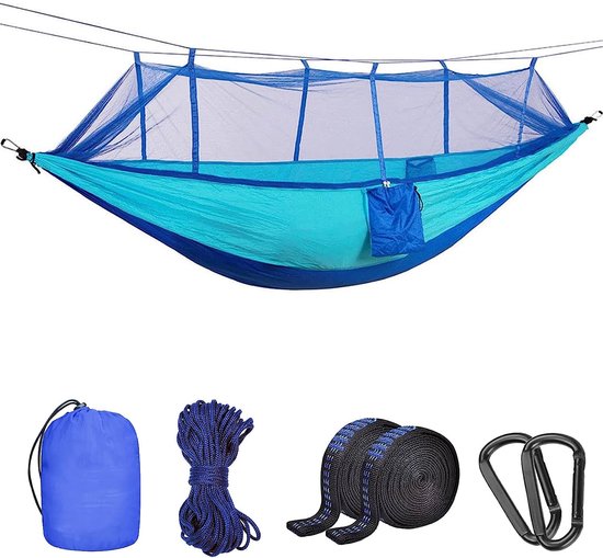 Camping hangmat met muggennet, draagbare dubbel-/enkele reishangmat, insectennet, 210D nylon hangmat schommel voor achtertuin, camping, rugzakreizen, survival reizen