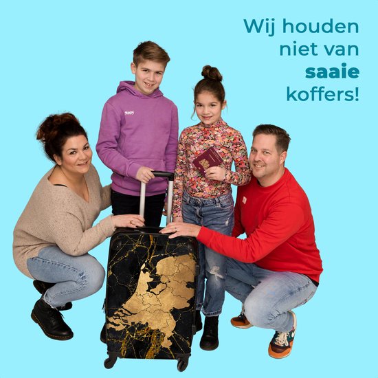 NoBoringSuitcases.com® Valise grande - Carte - Nederland Goud - Marbre - Or - Aspect marbre - Valise trolley avec serrure TSA - Avec roulettes - 90 litres - Valise de voyage - 66 cm - Hardcase