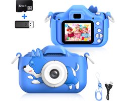 foto van Ilona® Digitale Kindercamera HD 1080p - Speelgoedcamera - 32GB micro sd kaart - Fototoestel Voor Kinderen - Hond Blauw
