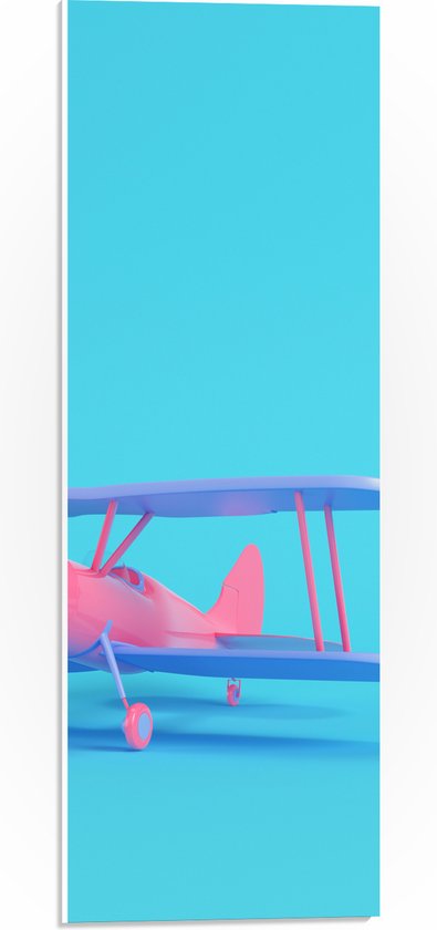 PVC Schuimplaat - Roze met Paars Zweef Vliegtuig op Blauwe Achtergrond - 20x60 cm Foto op PVC Schuimplaat (Met Ophangsysteem)