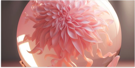 Poster Glanzend – Roze Dahlia Bloem Groeiend in Glazen Bol - 100x50 cm Foto op Posterpapier met Glanzende Afwerking