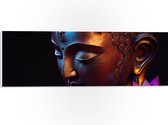 PVC Schuimplaat - Religieuze Boeddha met Roze Lelie Bloemen - 60x20 cm Foto op PVC Schuimplaat (Met Ophangsysteem)