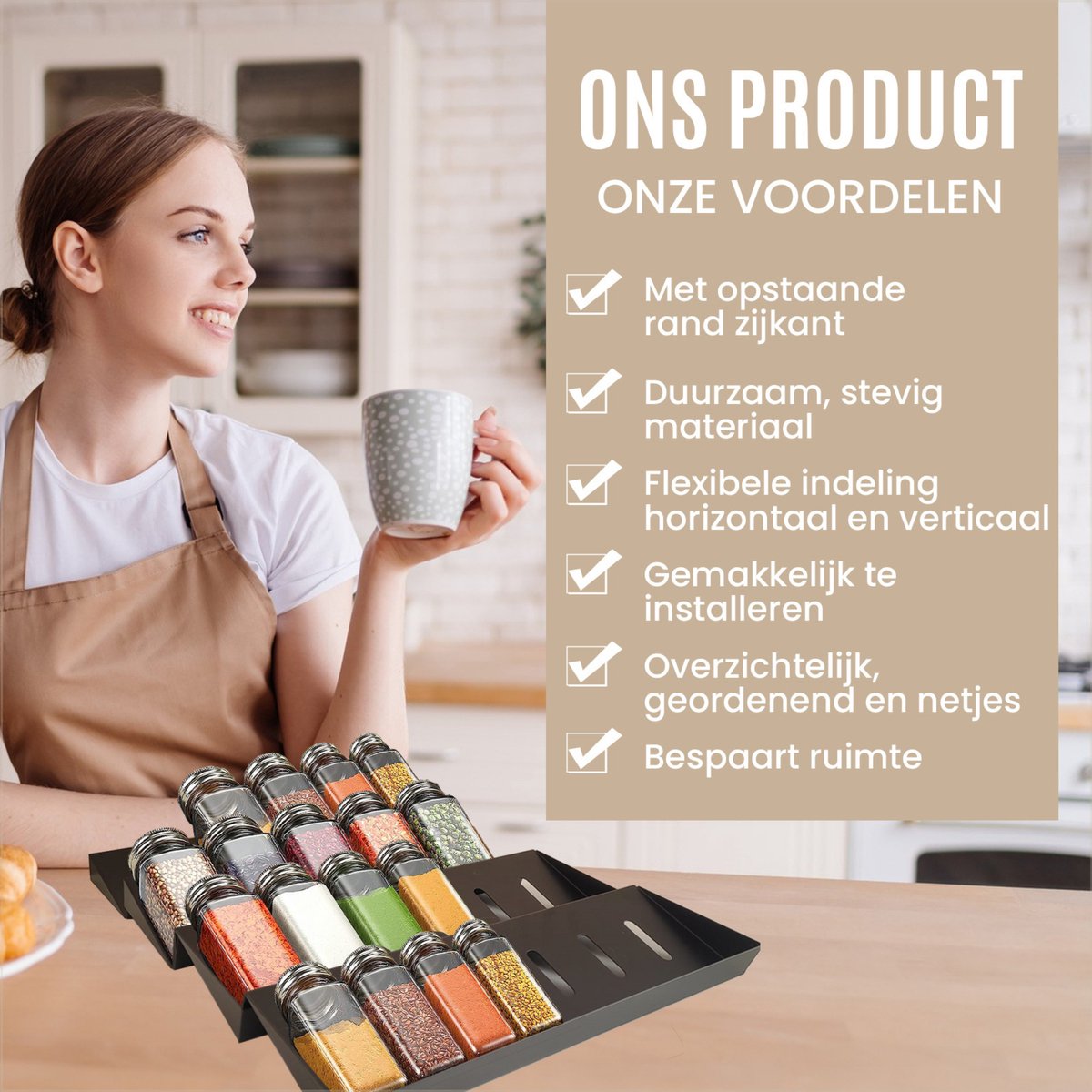 Consumerce® Kruidenrek voor in de Lade – Geschikt voor 8 potjes