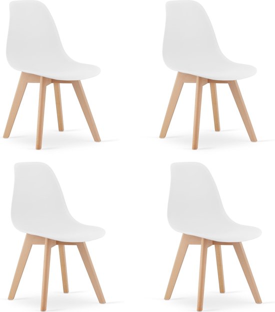 KITO - Eetkamerstoel - set van 4 eettafelstoelen - houten onderstel - wit