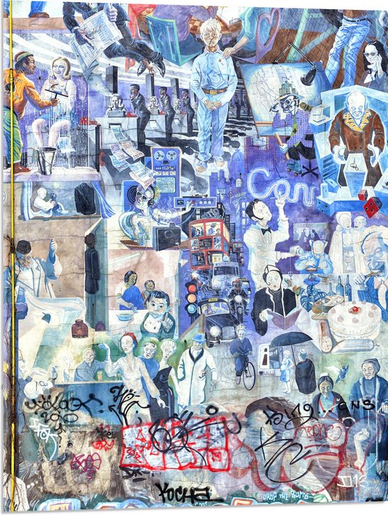 Acrylglas - Patronen van Verschillende Personen met Blauwe Gloed - 60x80 cm Foto op Acrylglas (Met Ophangsysteem)