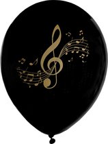 Santex muziek thema feest ballonnen - 8x stuks - 23 cm - zwart/goud - latex